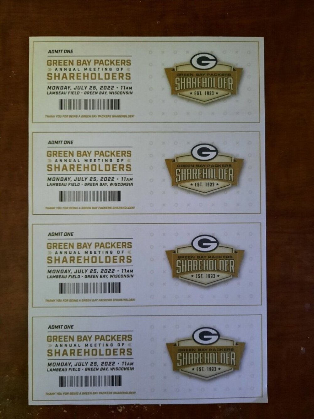 2 - 2026 GREEN BAY PACKERS STOCK STOCKHOLDERS ANNUAL MEETING TICKETS VERY RARE